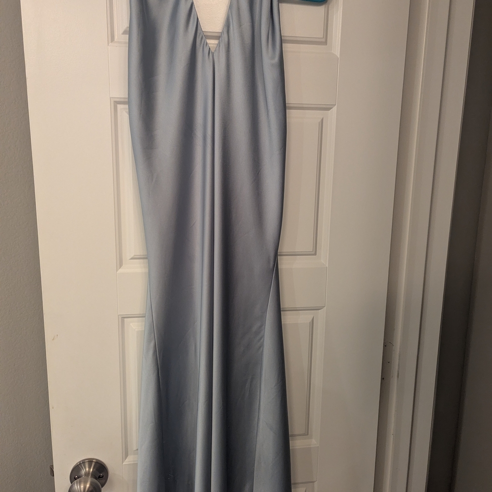 Show Me Your MuMu Satin V-Neck Maxi Dress in Light Blue